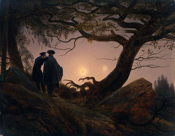 Caspar David Friedrich Deux hommes contemplant la lune 1820 Dresde